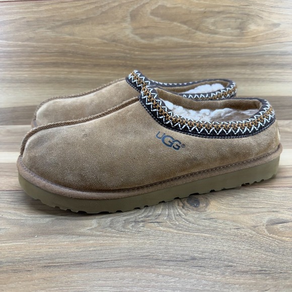 UGG Tasman Slippers Mens 12 Chestnut Suede Shearling Fur Lined - Picture 1 of 12